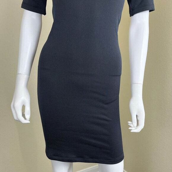 NIKE Women's Size S Black Air Ribbed Mini Dress Embroidered Logo Sporty Bodycon - Picture 11 of 16